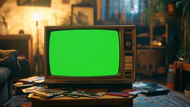 Retro TV Green Screen Vintage Living Room 70s Nostalgia