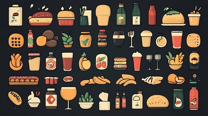 A set of 150 food and drink icons designed for menus, infographics, and design elements