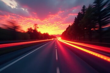 Fototapeta premium Blurred sunset streaks, vibrant hues, panning motion, color, pink