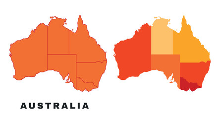 Australia map yellow regions political map outline vector