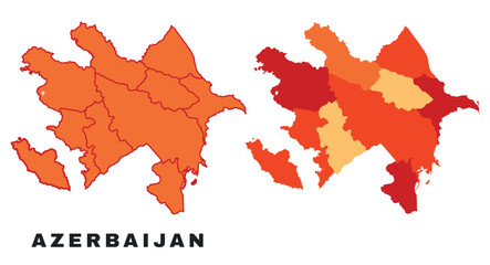 Azerbaijan map yellow regions political map outline vector