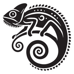 Intricate Chameleon Silhouette with Spiral Tail Design