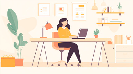 Artistic rendering of a creative girl doing graphic design in a quiet space