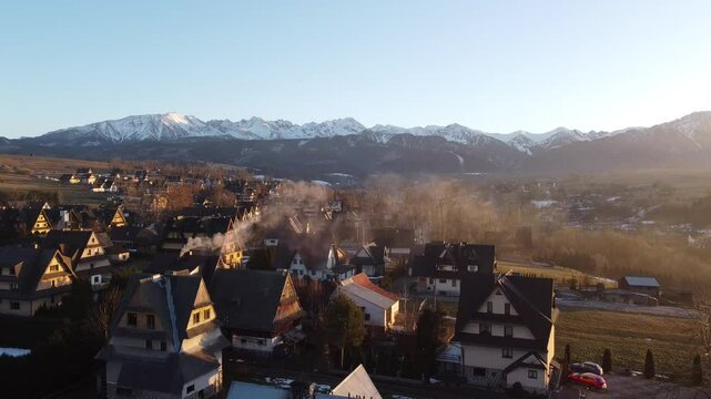 small polish Poland countryside with view at mountains