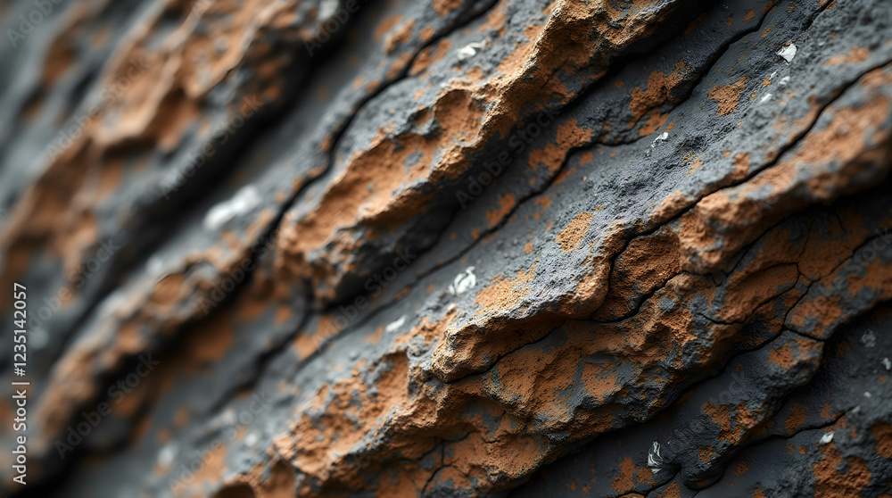 Aufkleber close-up texture of rough dark brown and gray rock surface with deep crevices and irregular patterns