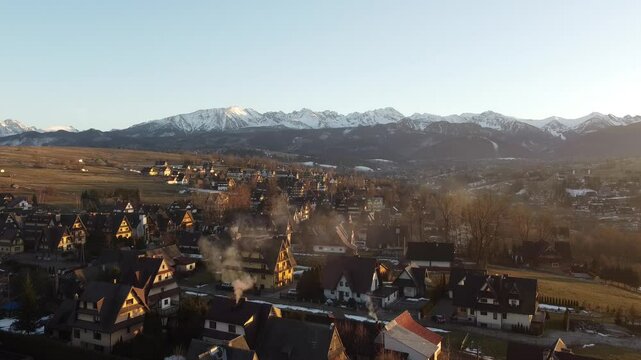 small polish Poland countryside with view at mountains