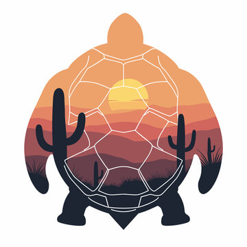 Abstract geometric turtle shell with desert sunset, nature symbolism