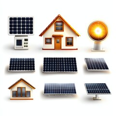 Solar Farms and Photovoltaic Panels of Collection of solar panels and eco-friendly houses showcasing renewable energy solutions for sustainable living.