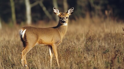 Fototapeta premium A territorial roe deer (Capreolus capreolus) watching over a field in summer. 