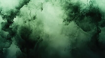 Abstract green watercolor background with dark clouds, cinematic and detailed, with smoke effects in high definition