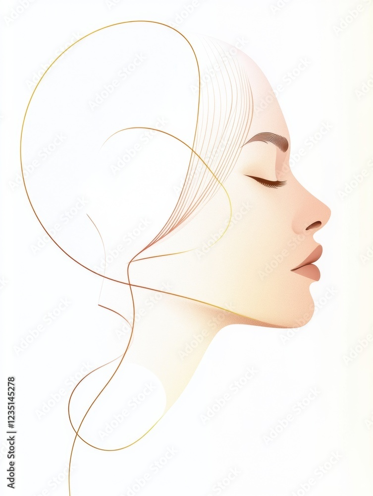 Poster silhouette of womans face featuring golden ratio lines for artistic representation and design elegan