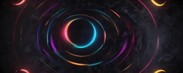 Obraz premium Dark background with multiple round shapes and vibrant colours creating a mesmerizing effect, creative representation, optical illusion, artistic interpretation