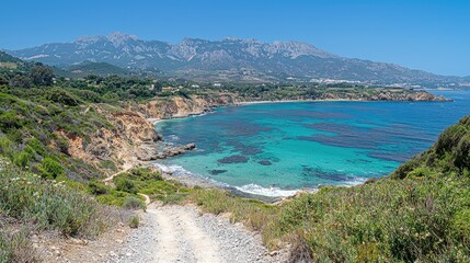 Coastal Trail Overlooking Turquoise Sea And Mountains