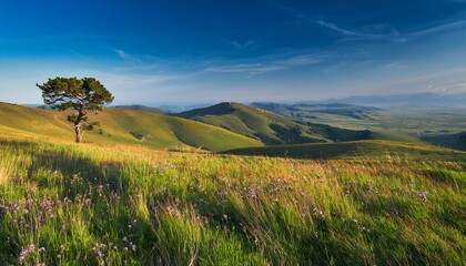 Fototapeta premium Vast grasslands create a sense of adventure. 