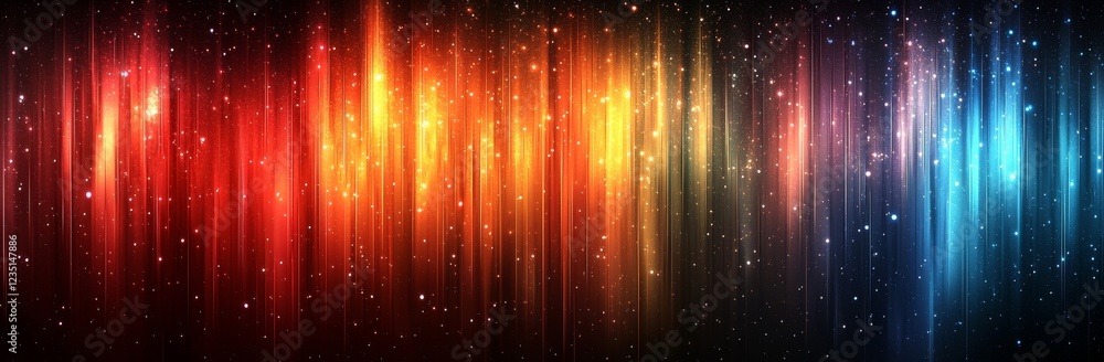 Poster abstract panoramic dark background featuring vertical multicolored rays of light. minimalistic backg