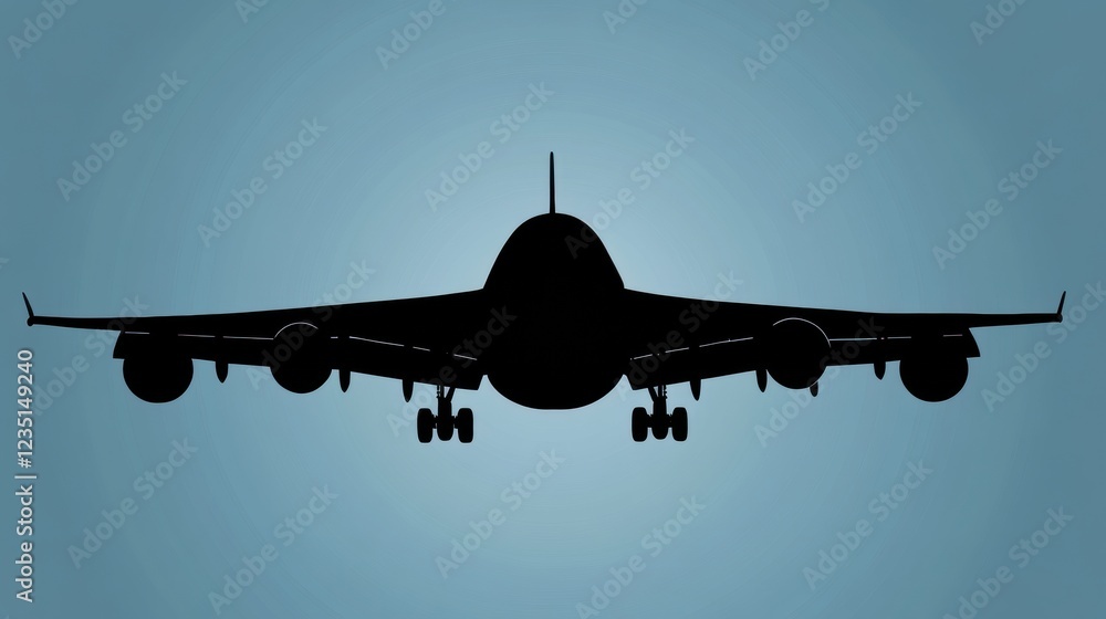 Poster silhouette of a clean lined airplane soaring against a minimalist backdrop at dusk. generative ai
