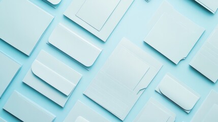 A flat lay of punched pockets neatly arranged on a light blue background