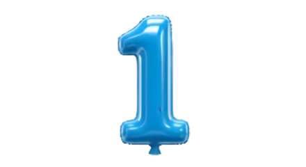 Realistic 3D blue number 1 one shaped balloon isolated on white background