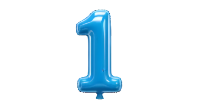 Realistic 3D blue number 1 one shaped balloon isolated on white background