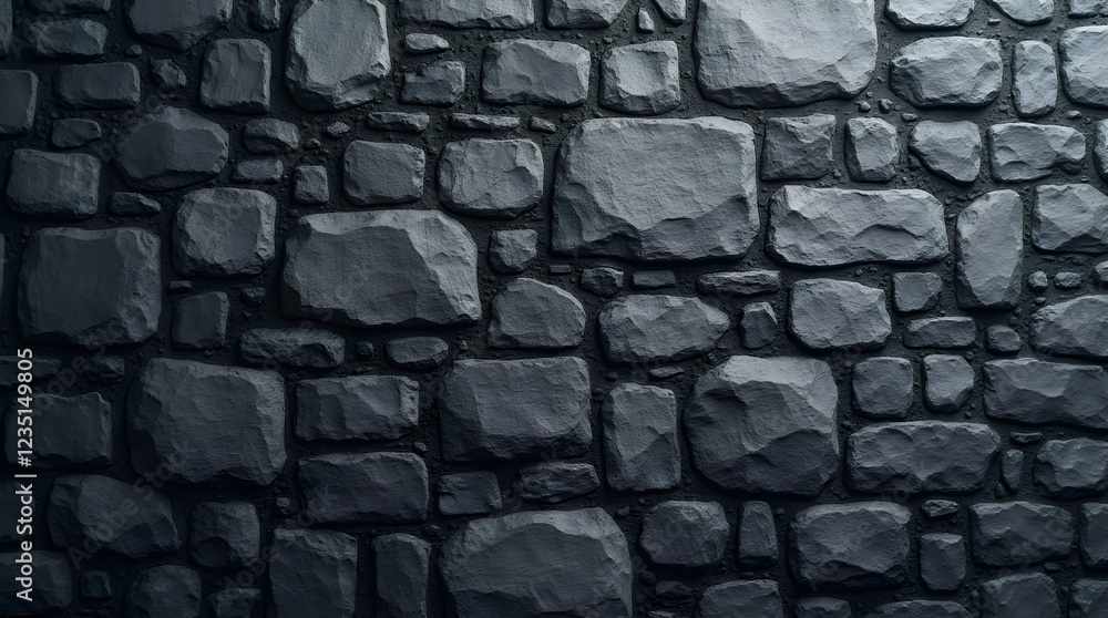 Poster dark gray stone wall texture background seamless pattern rough cobblestone medieval style design