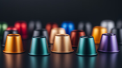 Vivid Display of Multi-Colored Coffee Capsules Close-Up on Table