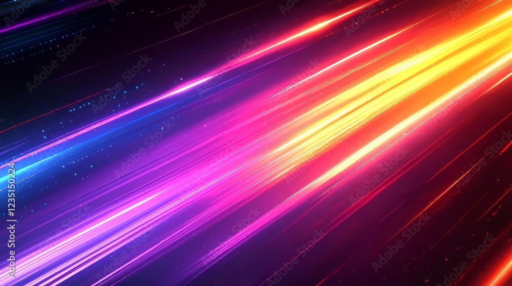 Aufkleber abstract futuristic orange and purple neon bended lines shimmering on a black background, with motio