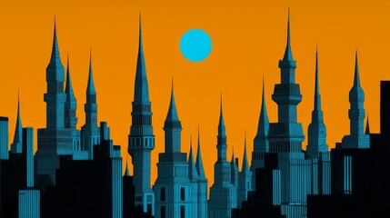 Obraz premium Abstract futuristic landscape with the city of the future, meta universe