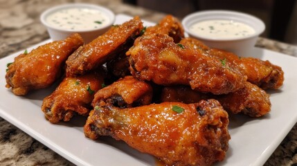 A plate of homemade garlic parmesan chicken wings, freshly prepared