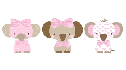 Obraz premium Three cute koala bears wearing pink bows and polka dots