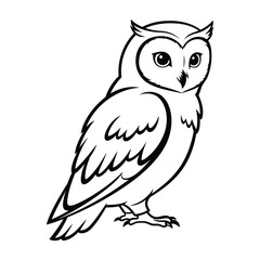 Black line art Owl Bird silhouette vector graphic.