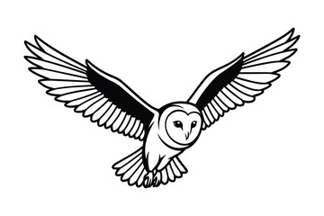 Fototapeta premium Fly line art cute Owl Bird silhouette vector graphic clipart.