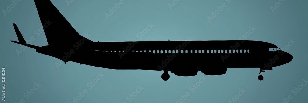 Poster silhouette of a sleek airplane flying against a serene sky at dusk, showcasing smooth lines and eleg