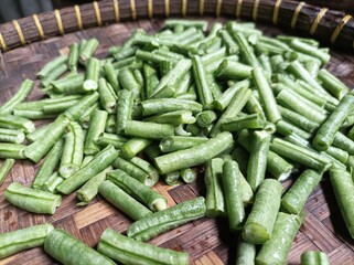 close-up photo of a chopped long bean.