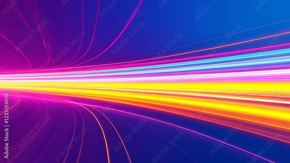 Poster vivid abstract neon light trails in motion with long exposure creating a dynamic and colorful swirl 