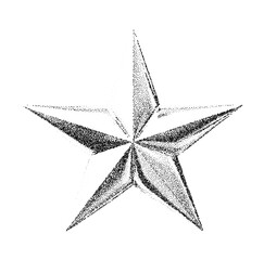 3D star with halftone stipple effect for grunge punk collage design. Vintage photocopy-style vector with grainy textures and noisy gradation dotwork, creating an edgy, raw aesthetic.