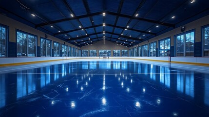 Fototapeta premium A large indoor ice rink with a blue surface