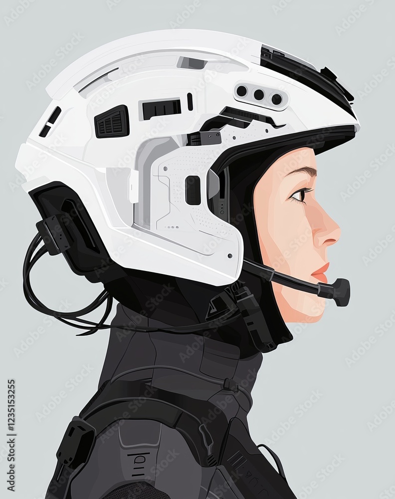 Poster futuristic background with a profile view of a cyborg head featuring mechanical elements