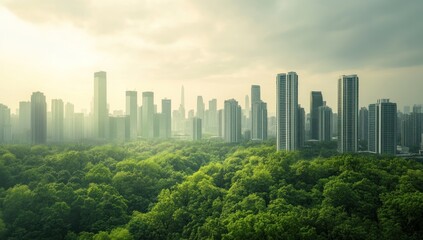 Fototapeta premium Urban Oasis: City Skyline Meets Lush Greenery