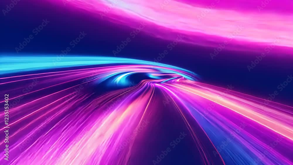 Poster colorful abstract neon light trails in motion captured through long exposure photography showcasing 