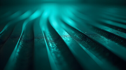 Teal Abstract Texture: Close-up of Wavy Metallic Surface with Glowing Light, Deep Teal Hues, Industrial Design, Abstract Background