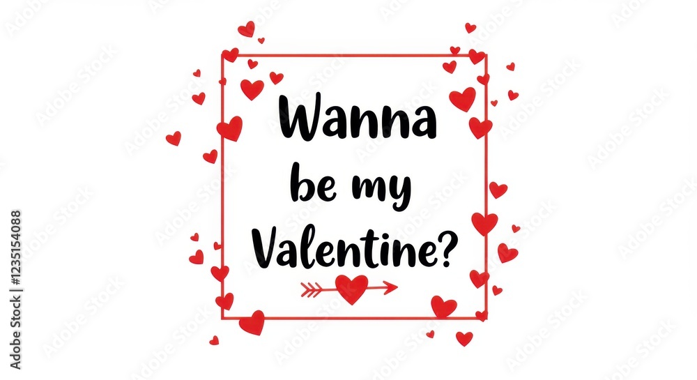 Fototapete a simple valentine's day postcard with black text that reads wanna be my valentine and a red heart w