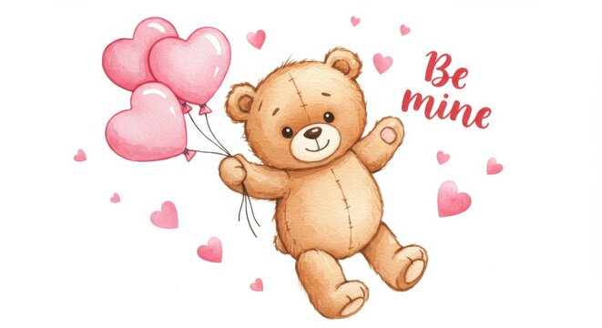 teddy bear holding pink heart balloons clip art preview