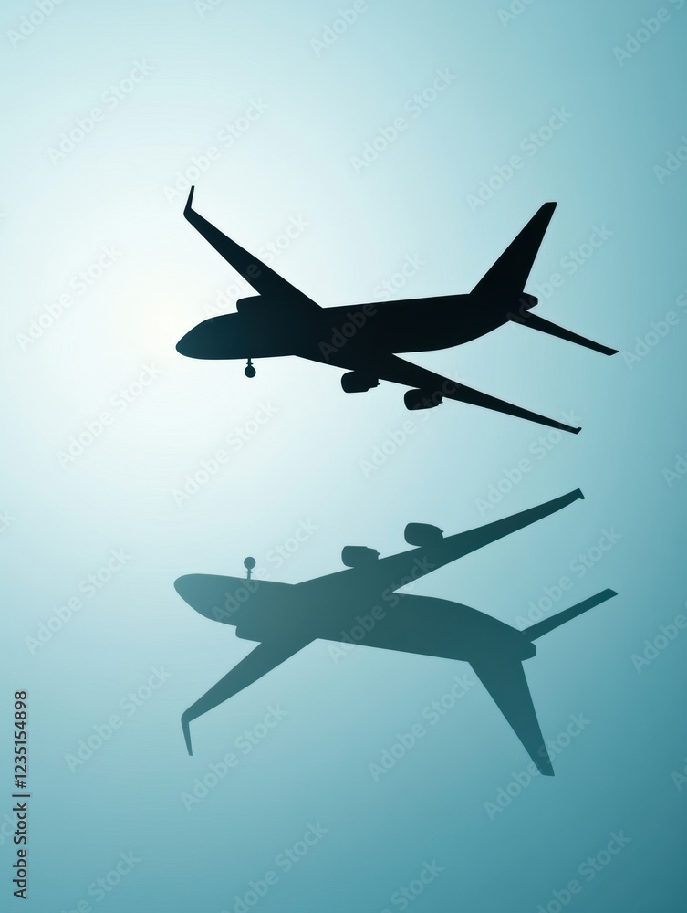 Aufkleber Silhouette of an airplane against a bright sky with clear lines and defined shape flying high during daytime. Generative AI