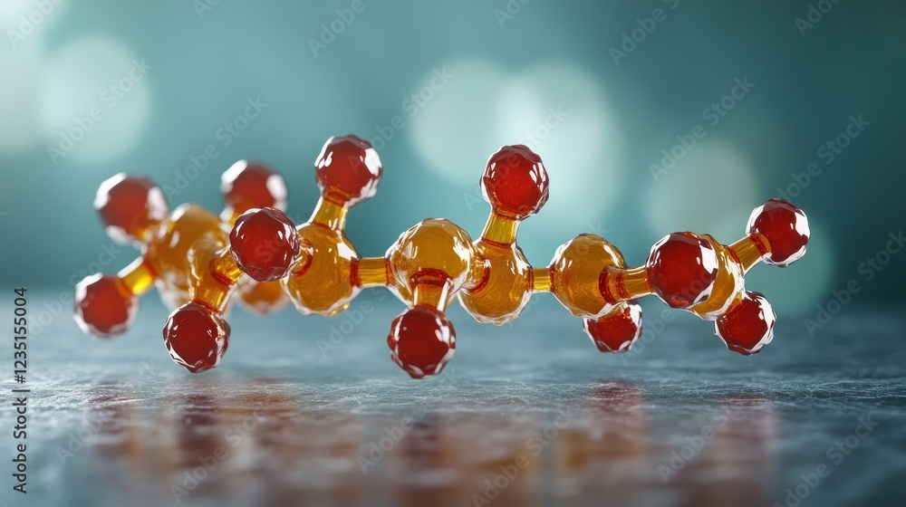 Aufkleber 3d model of organic molecule on reflective surface with abstract background