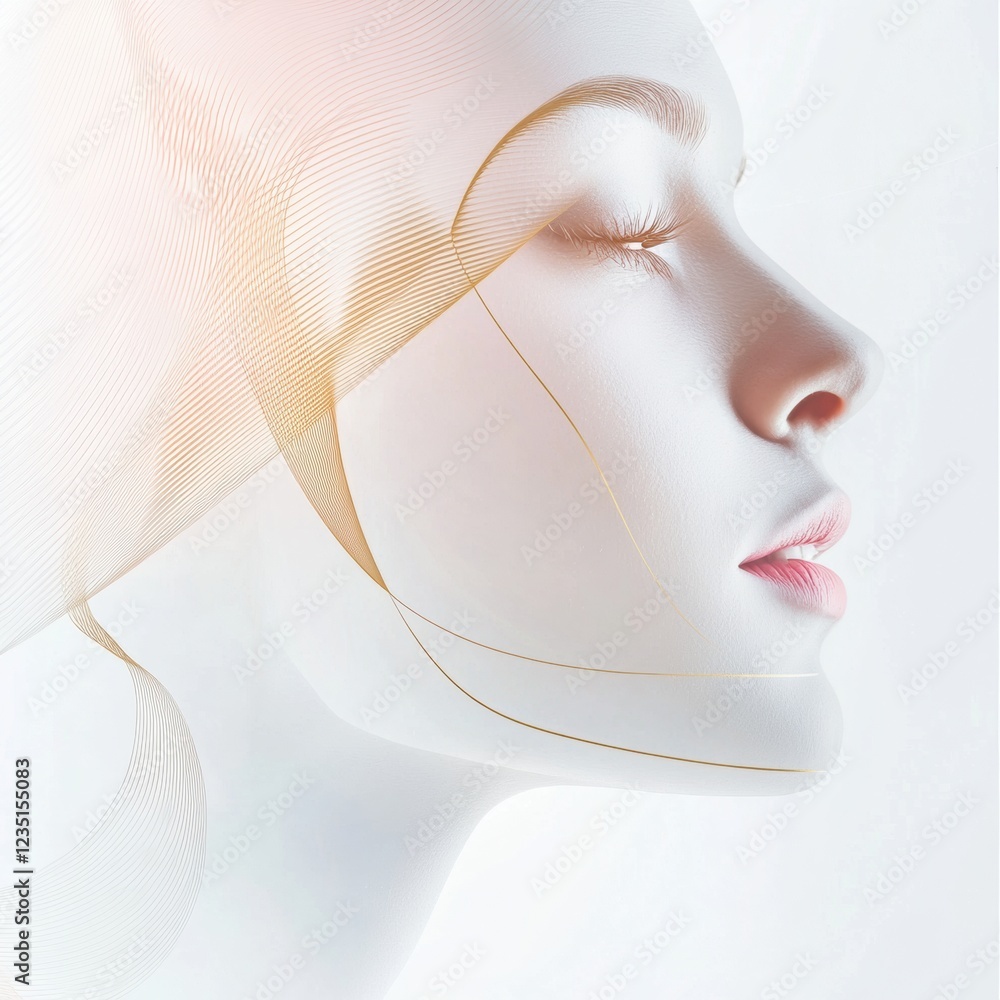 Aufkleber silhouette of a womans face featuring golden ratio lines reflecting beauty and harmony in design. ge