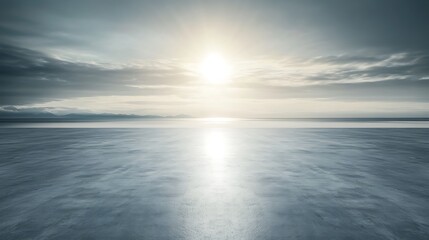 Obraz premium Serene Seascape Sunset Over Distant Mountains