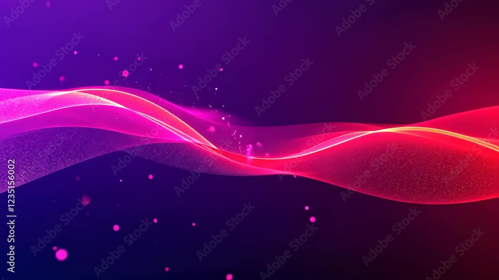 Aufkleber abstract particle wave of glowing dots flowing across a vibrant background in purple and red shades 