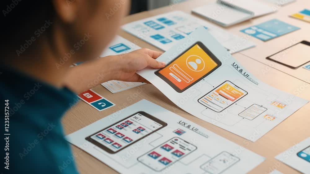 Poster excellent startup company employee planning for user interface prototype for mobile application or w
