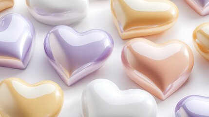 Obraz premium Glossy Heart Shapes in Pastel Colors