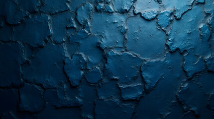 Deep Blue Cracked Texture Background: Abstract Dark Blue Stone Wall, Rough Surface, Architectural Design Element, Grunge Style